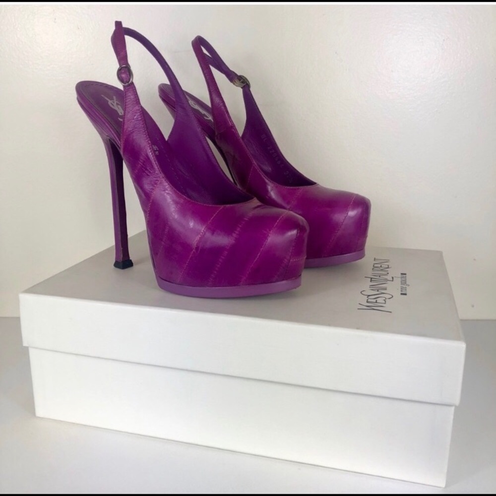 YSL Saint Laurent Purple EelSkin Tribtoo Pump 37.5